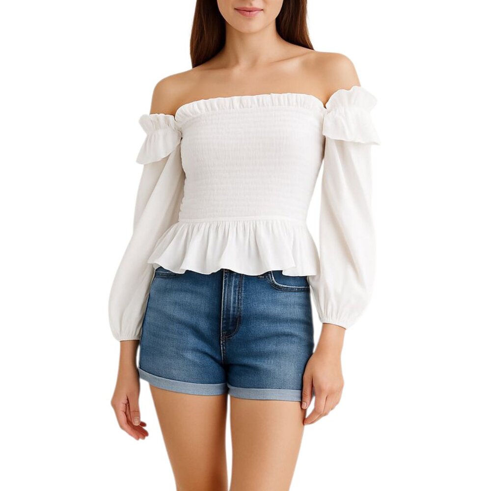 The Drop Marisol On/Off-Shoulder Cotton Smock Blouse